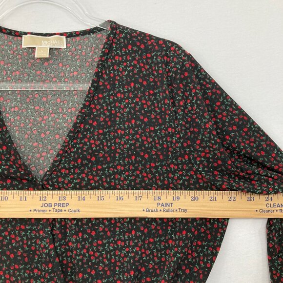 Michael Michael Kors Large Dark Floral Faux Wrap Stretch Knit Peplum Top Preppy - Picture 7 of 10